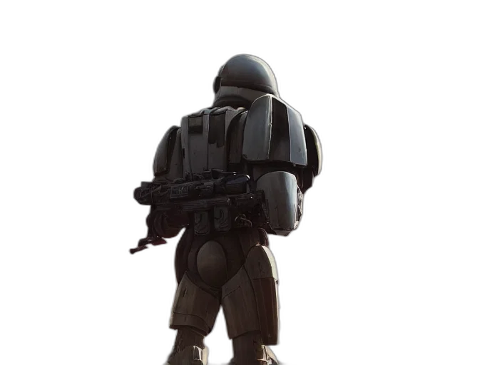 robot, weapon, staff, jacket, concept art, 3d render, pixel art, photorealistic transparent PNG cut-out