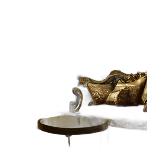 furniture, shoes, crown, jewelry, 3d render, photorealistic, concept art, golden transparent PNG cut-out