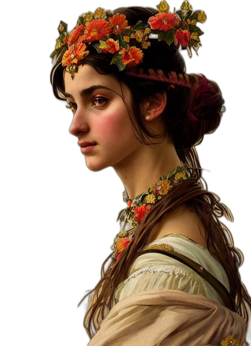 crown, face, dress, jewelry, fantasy art, photorealistic, oil painting, concept art transparent PNG cut-out
