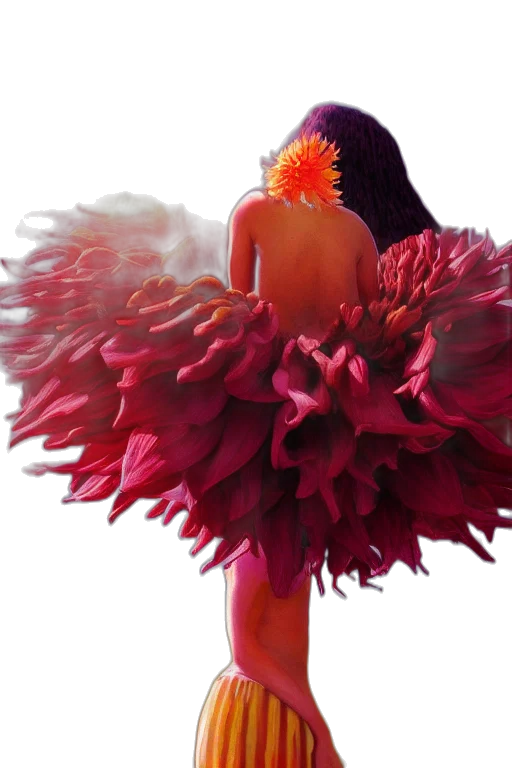 dress, flower, hair, crown, photorealistic, 3d render, concept art, oil painting transparent PNG cut-out