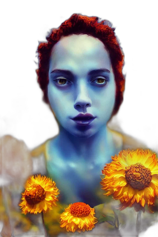 flower, face, creature, robot, photorealistic, fantasy art, concept art, oil painting transparent PNG cut-out