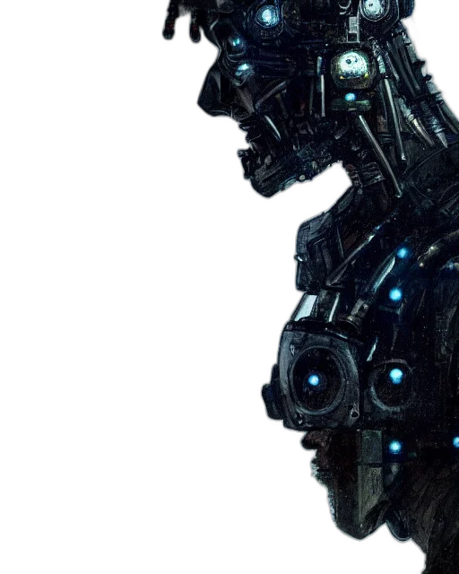 robot, concept art, cyberpunk, 3d render, comic book art, half, masked, rugged transparent PNG cut-out