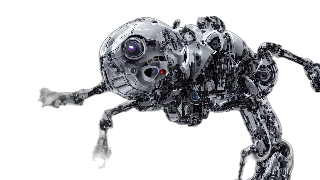 robot, animal, creature, weapon, concept art, 3d render, cyberpunk, zoom transparent PNG cut-out