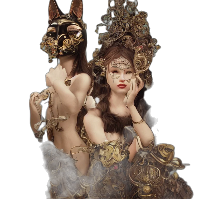 mask, crown, dress, jewelry, fantasy art, concept art, photorealistic, oil painting transparent PNG cut-out