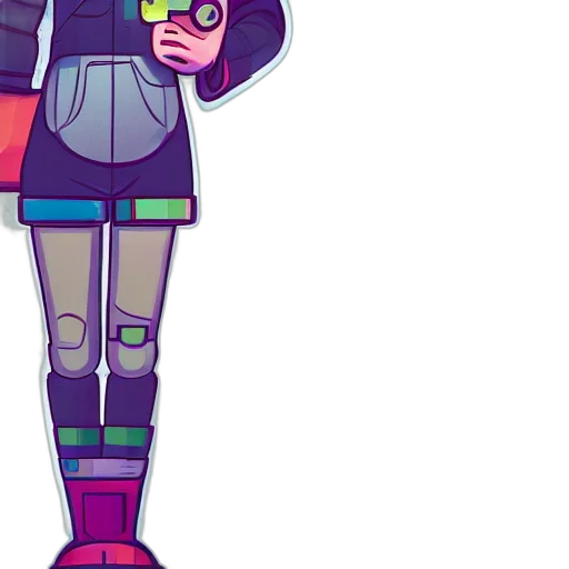 jacket, staff, robot, cartoon, pixel art, concept art, vaporwave, neon transparent PNG cut-out