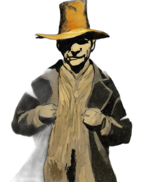 jacket, hat, mask, staff, concept art, comic book art, pixel art, cartoon transparent PNG cut-out