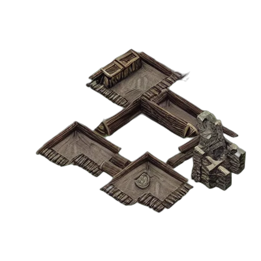 weapon, jewelry, furniture, building, 3d render, concept art, pixel art, earth tones transparent PNG cut-out