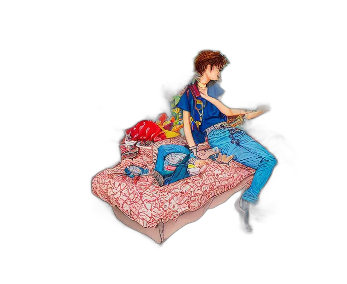 furniture, 3d render, concept art, highly, detailed, colorful, illustration, teenager transparent PNG cut-out