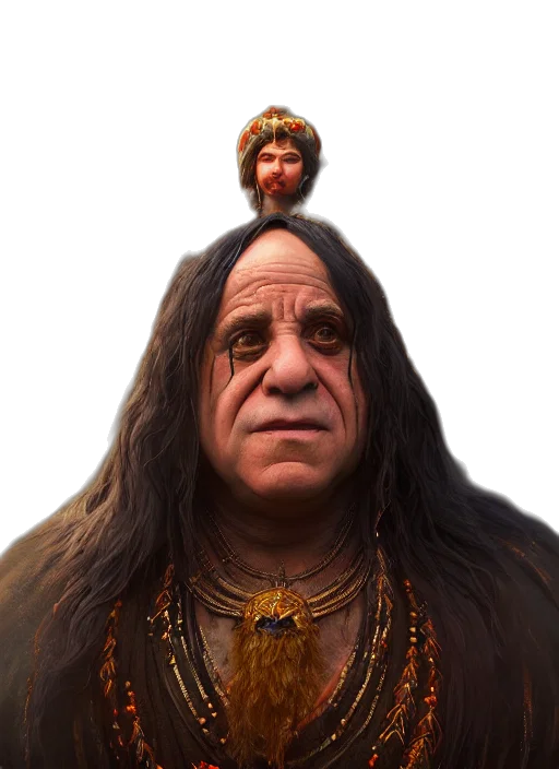 crown, face, hair, staff transparent PNG cut-out
