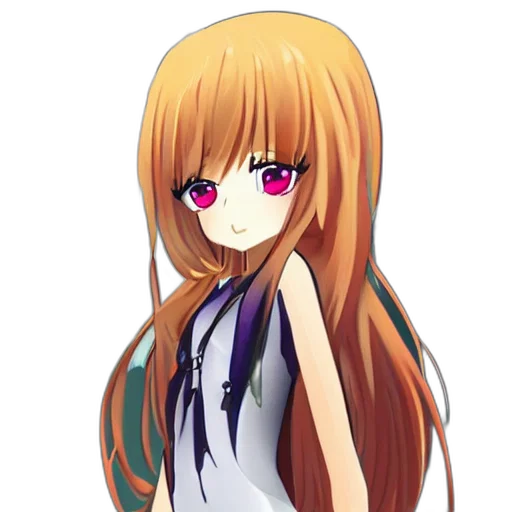 dress, staff, hair, face, anime, pixel art, cartoon, 3d render transparent PNG cut-out