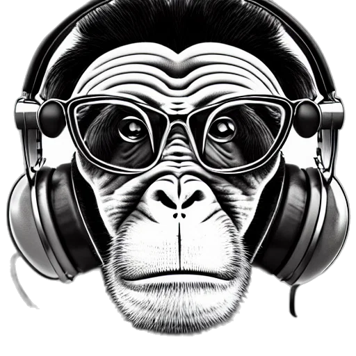 mask, animal, cartoon, photorealistic, concept art, comic book art, monkey, headphones transparent PNG cut-out