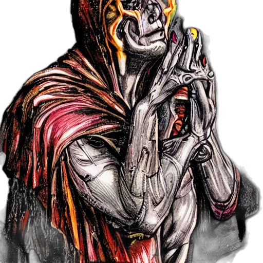 mask, creature, face, staff, comic book art, concept art, watercolor, fantasy art transparent PNG cut-out