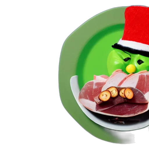 food, hat, 3d render, cat, eating, green, eggs, ham transparent PNG cut-out