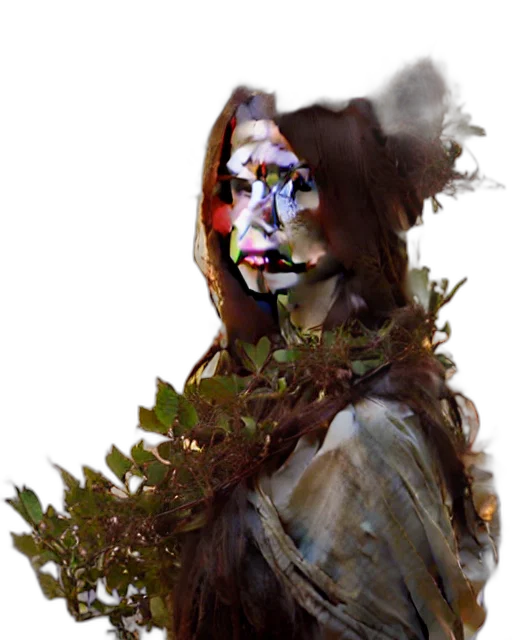 face, mask, creature, photorealistic, fantasy art, concept art, 3d render, forest transparent PNG cut-out