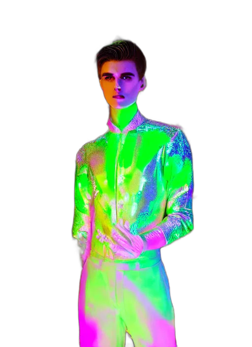 jacket, dress, robot, vaporwave, cyberpunk, 3d render, concept art, neon lights transparent PNG cut-out