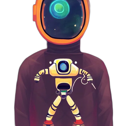 robot, jacket, staff, creature, concept art, pixel art, 3d render, fantasy art transparent PNG cut-out