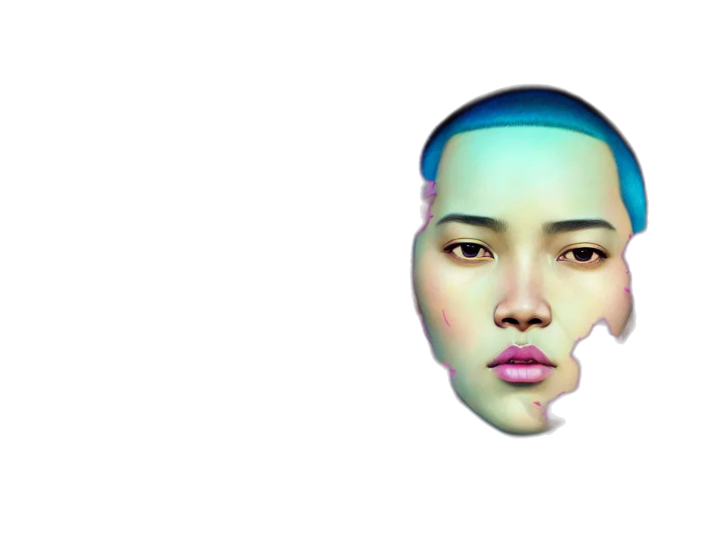 face, mask, vaporwave, 3d render, cyberpunk, photorealistic, pastel, blue transparent PNG cut-out