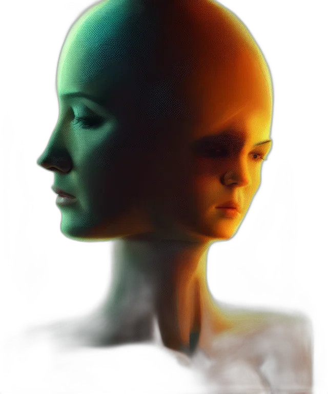 face, robot, mask, crown, 3d render, photorealistic, concept art, oil painting transparent PNG cut-out