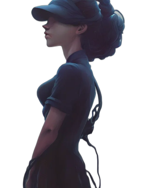hat, dress, robot, staff, concept art, cyberpunk, fantasy art, comic book art transparent PNG cut-out