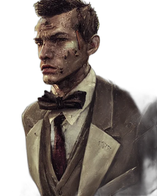 face, jacket, staff, concept art, photorealistic, comic book art, oil painting, earth tones transparent PNG cut-out