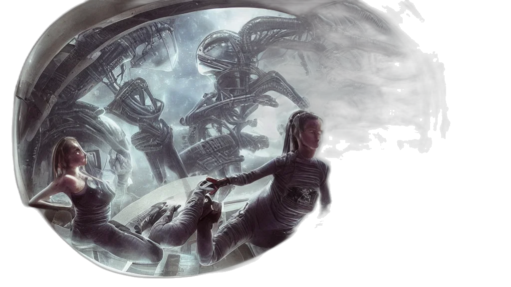 concept art, fantasy art, comic book art, outer space, underwater, fog, aliens, brainsuckers transparent PNG cut-out