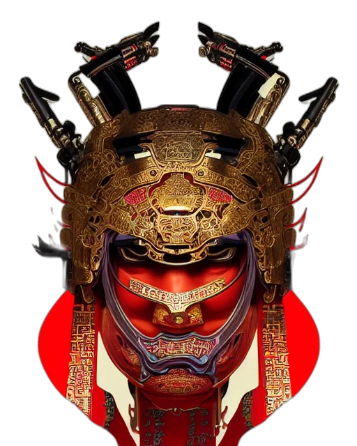 mask, face, crown, weapon, concept art, photorealistic, 3d render, fantasy art transparent PNG cut-out