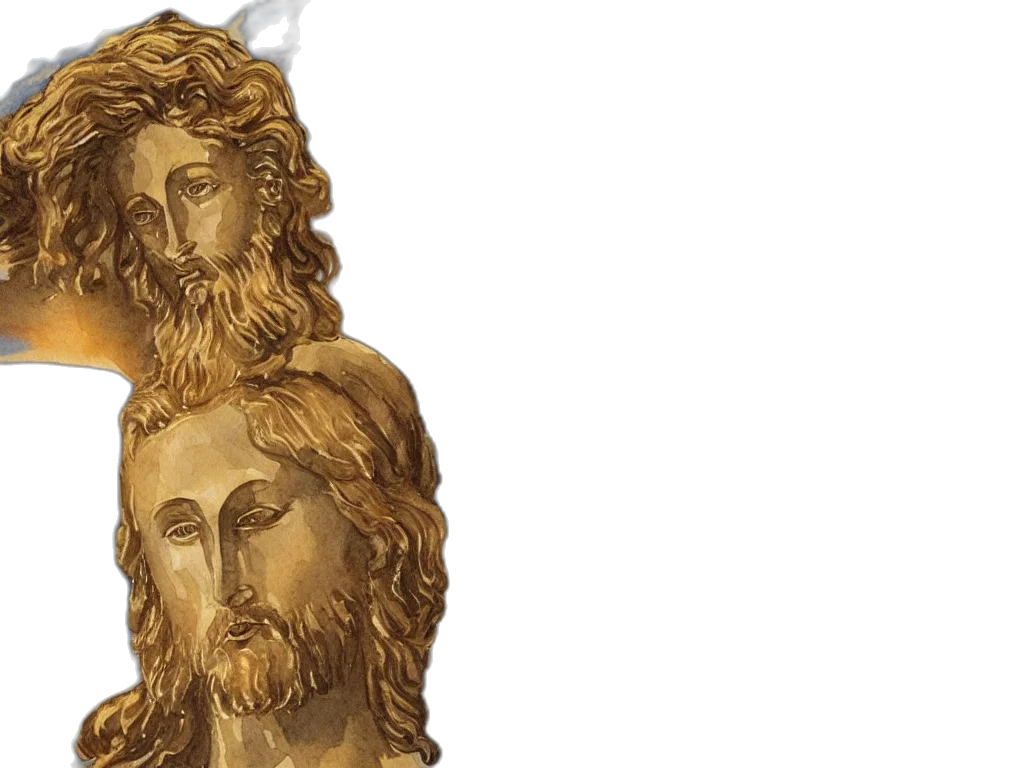 3d render, watercolor, painting, golden, statue, jesus, middle, ocean transparent PNG cut-out