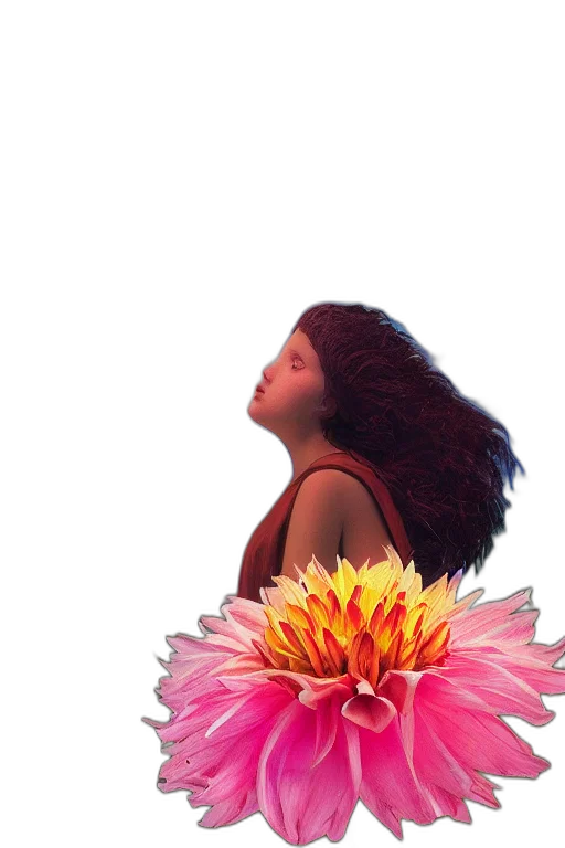 flower, crown, hair, face, photorealistic, 3d render, vaporwave, watercolor transparent PNG cut-out