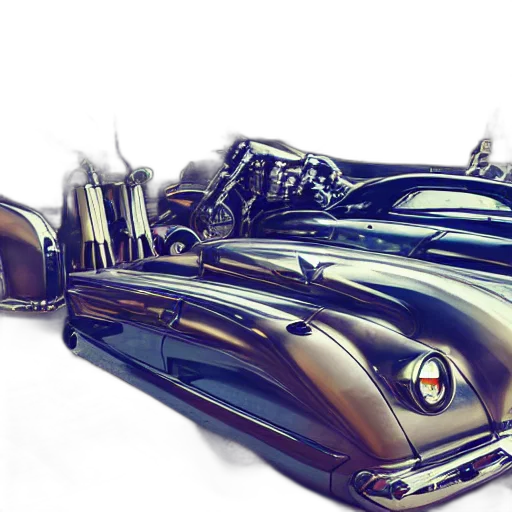 car, weapon, 3d render, photorealistic, concept art, comic book art, parked, retro transparent PNG cut-out