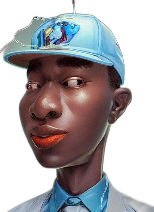 face, hat, robot, photorealistic, concept art, cartoon, comic book art, pastel transparent PNG cut-out