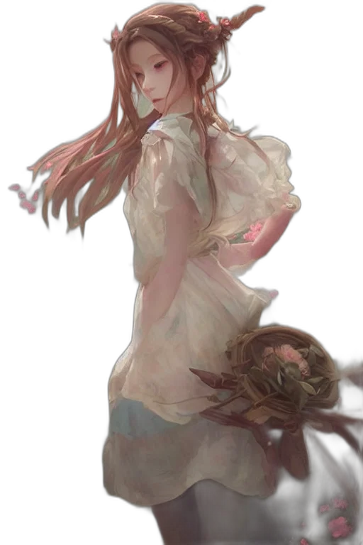 dress, creature, staff, hair transparent PNG cut-out