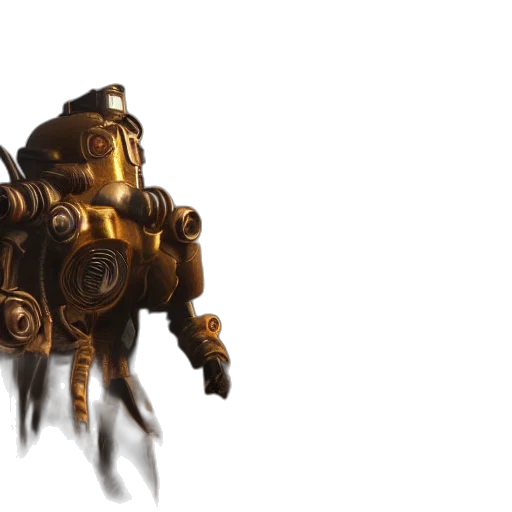 robot, weapon, concept art, 3d render, fantasy art, watercolor, golden, screenshot transparent PNG cut-out