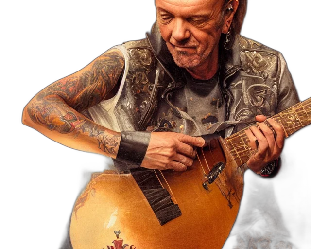 photorealistic, portrait, photo, vasco, rossi, playing, lute, magical transparent PNG cut-out