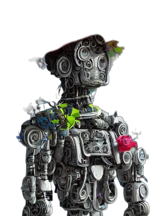 robot, concept art, 3d render, cyberpunk, colourful, caricature, vfx, art transparent PNG cut-out