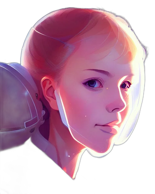 robot, face, concept art, comic book art, cyberpunk, fantasy art, outer space, neon lights transparent PNG cut-out