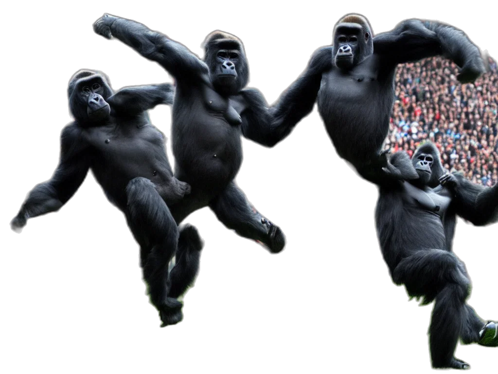 animal, concept art, photorealistic, 3d render, gorilla, jumping, head, ball transparent PNG cut-out