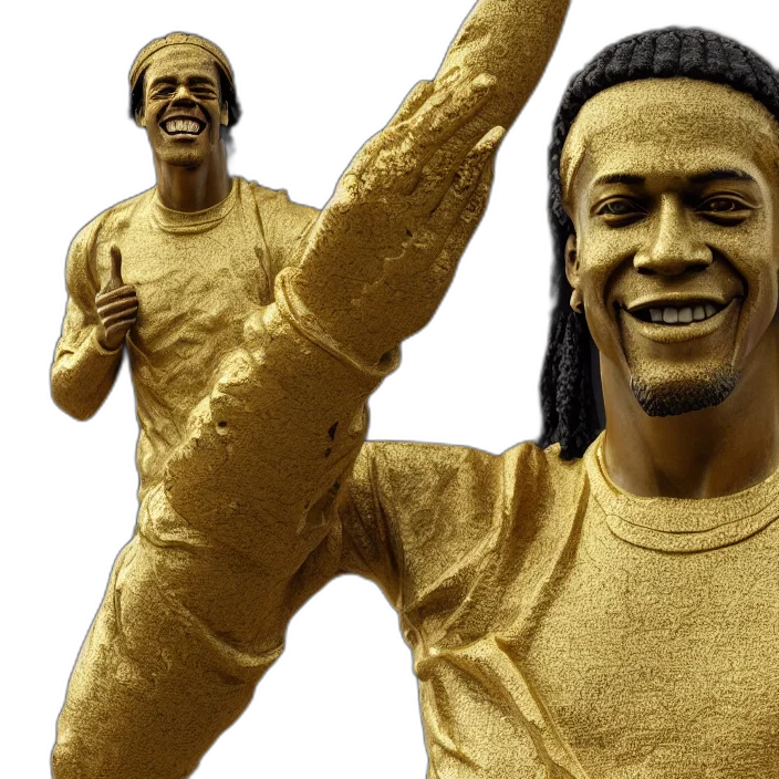 stoic, statue, ronaldinho, smiling, making, peace, sign, made transparent PNG cut-out