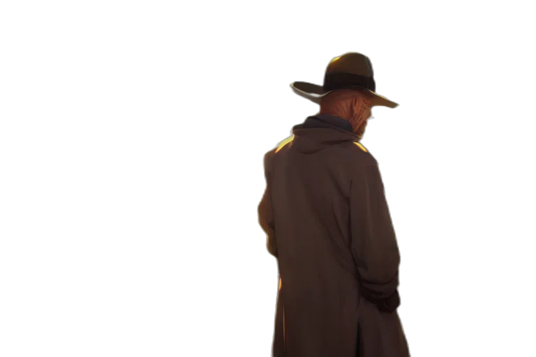 hat, jacket, staff, weapon transparent PNG cut-out