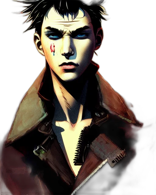 jacket, face, mask, comic book art, concept art, photorealistic, watercolor, blue transparent PNG cut-out