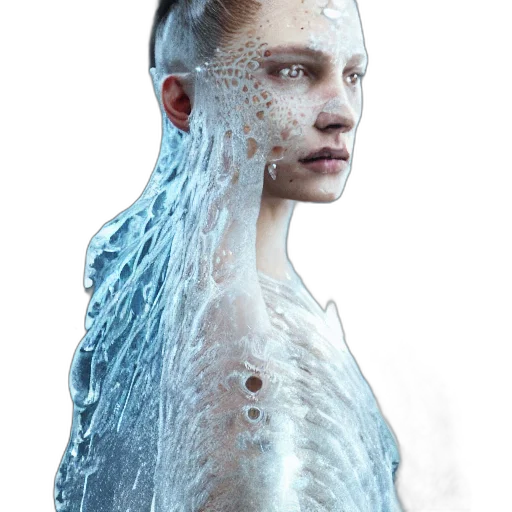 face, hair, robot, dress, concept art, 3d render, photorealistic, cyberpunk transparent PNG cut-out
