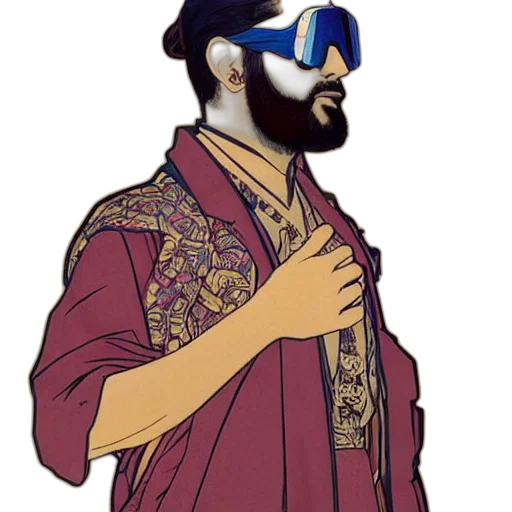 mask, jacket, staff, vaporwave transparent PNG cut-out