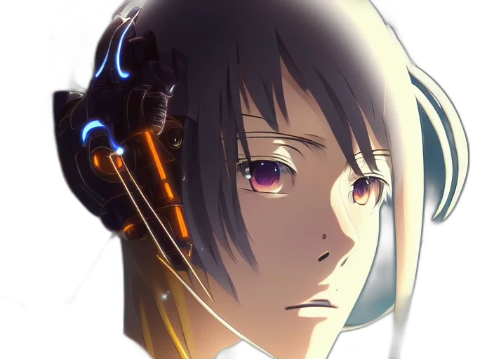 robot, face, mask, weapon, cyberpunk, anime, concept art, 3d render transparent PNG cut-out