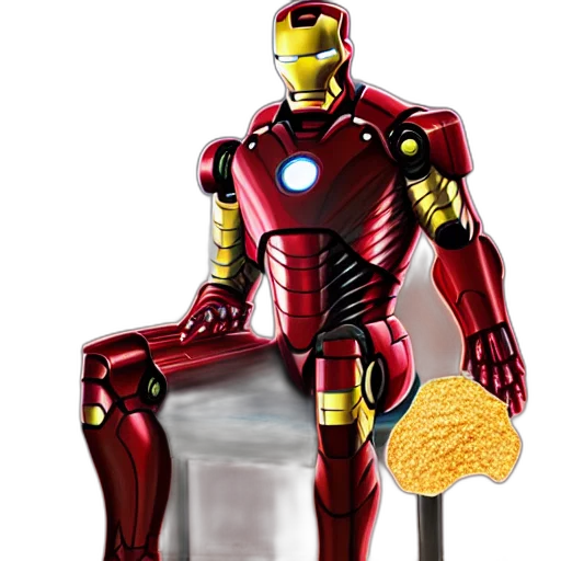 robot, food, comic book art, concept art, 3d render, iron, man, sit transparent PNG cut-out