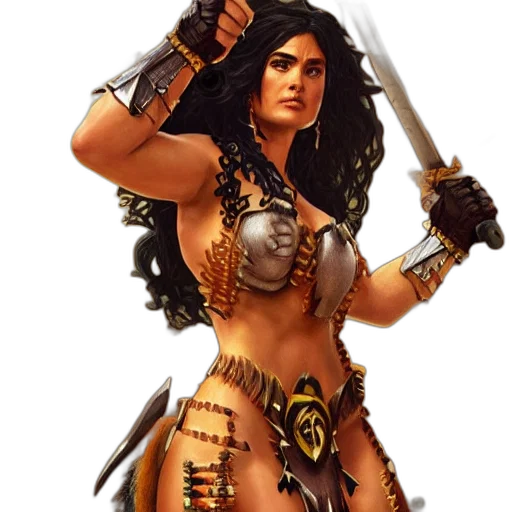 weapon, fantasy art, concept art, comic book art, 3d render, salma, hayek, amazonian transparent PNG cut-out