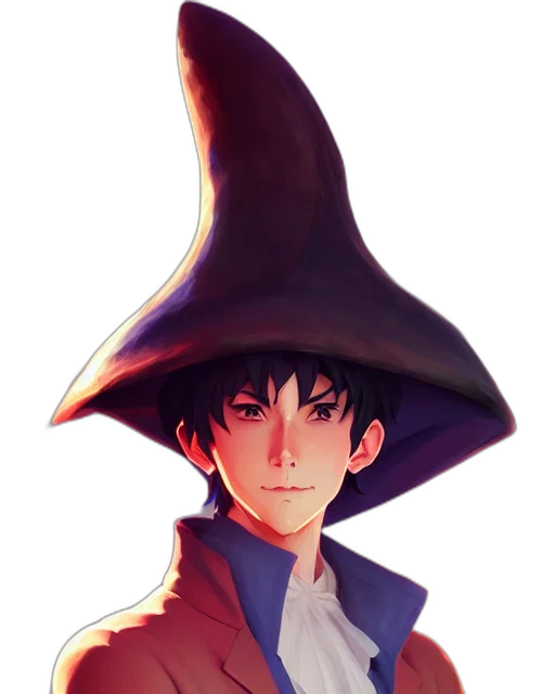 hat, staff, mask, face, fantasy art, pixel art, anime, concept art transparent PNG cut-out