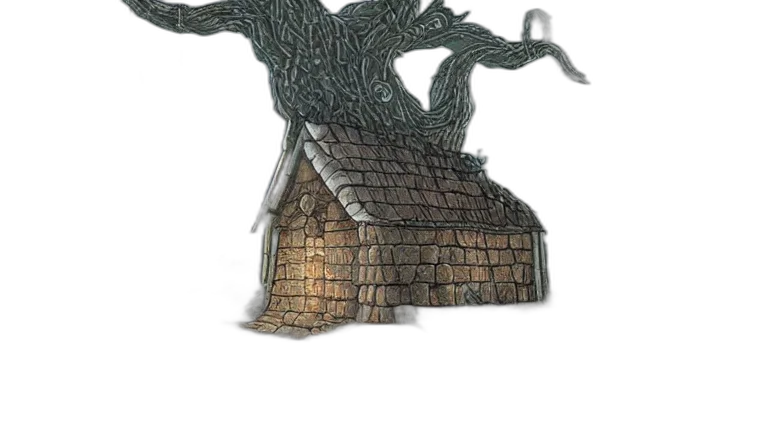 tree, building, dragon, creature transparent PNG cut-out