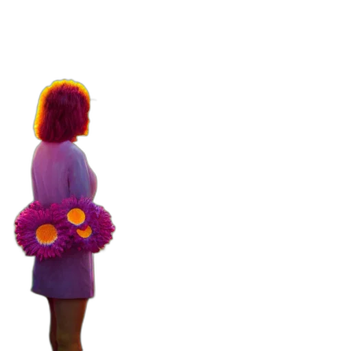 flower, dress, crown, staff, 3d render, concept art, vaporwave, pixel art transparent PNG cut-out