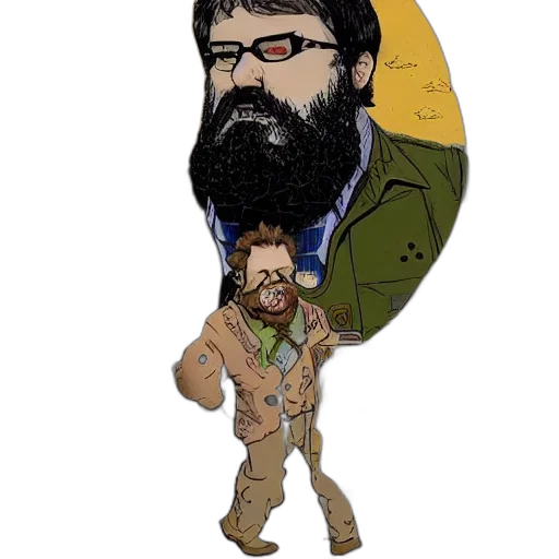 jacket, concept art, comic book art, pixel art, cartoon, reddit, avatar, bearded transparent PNG cut-out