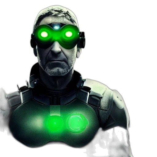 robot, mask, cyberpunk, concept art, 3d render, comic book art, green, film transparent PNG cut-out