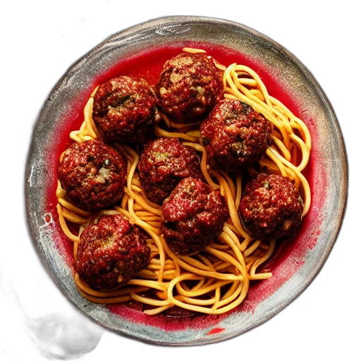 food, photorealistic, photography, nuclear, spaghetti, meatballs transparent PNG cut-out